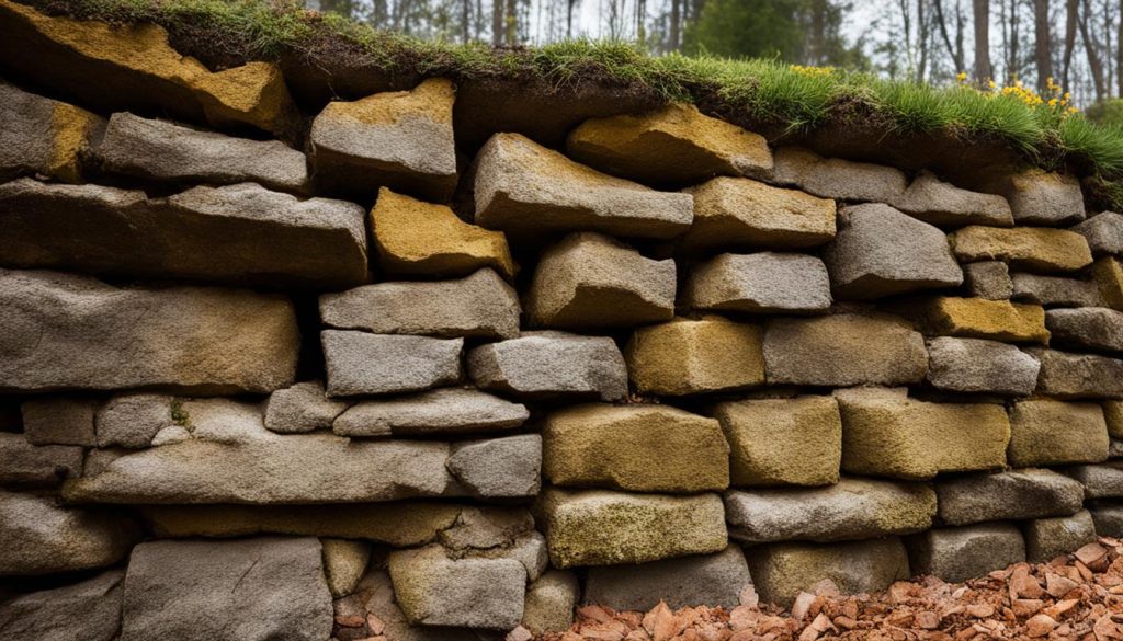 Signs of retaining wall damage: crumbling mortar