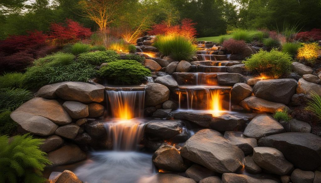 Transforming a landscape with retaining wall water and fire features