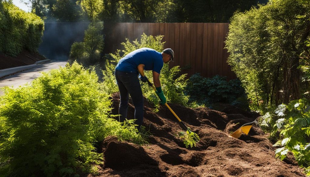 clearing vegetation and debris for retaining wall maintenance