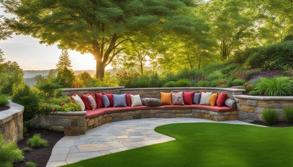 natural stone retaining wall seating area
