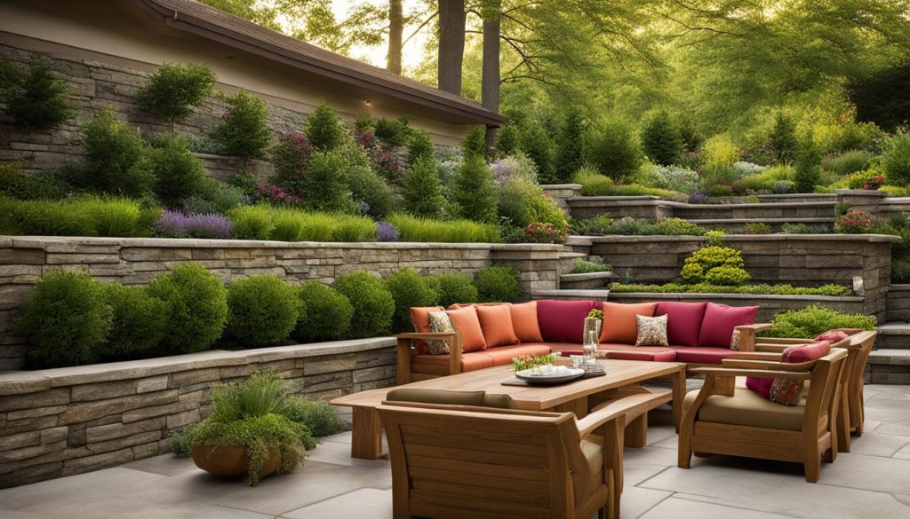 retaining wall seating area with planters